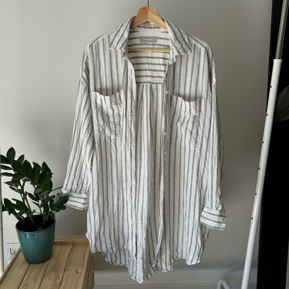 Everlane Way Long Linen Striped Shirt - Picture 2 of 7
